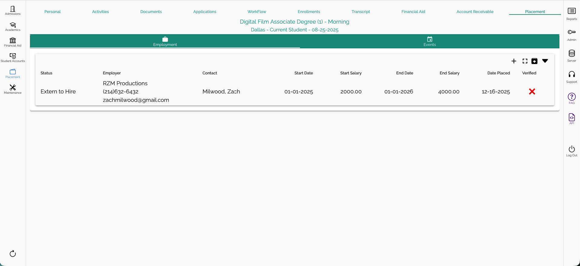 Student Placement Record